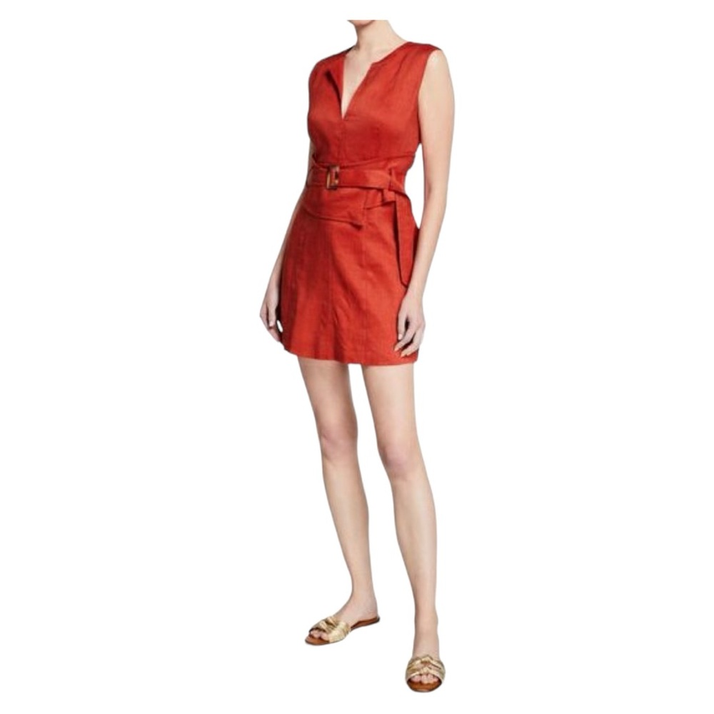 Veronica Beard Sadira Linen Mini  Dress color: Clay